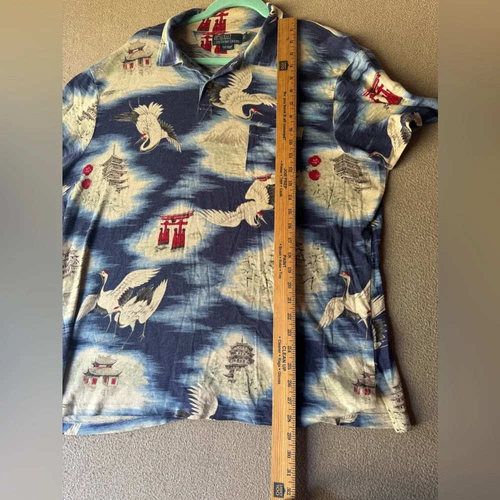 VTG 90'S POLO RALPH LAUREN JAPAN CRANE TEMPLE POLO SHIRT Size XL